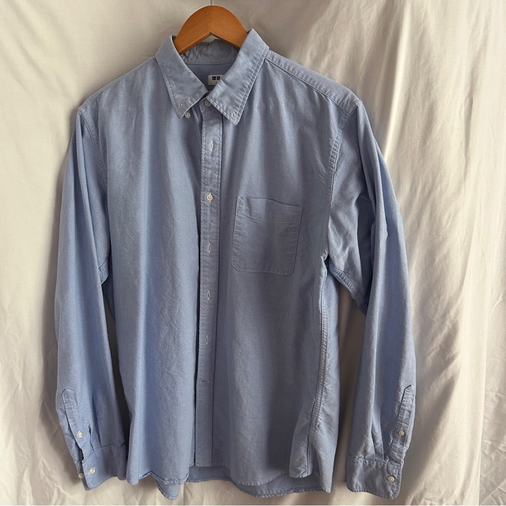 Uniqlo 2019 Slim Fit Oxford Cloth Button Down Shirt - Blue